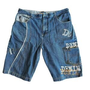 Vintage Raw Blue Denim y2k 2000s Baggy Shorts Jorts Mens 42